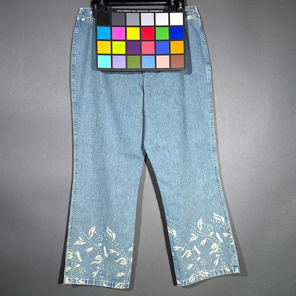 I.E. Relaxed Button‎ Fly Capri/Jeans Floral Stencil Hem Front/Back/Waist Size 8 - Picture 16 of 16